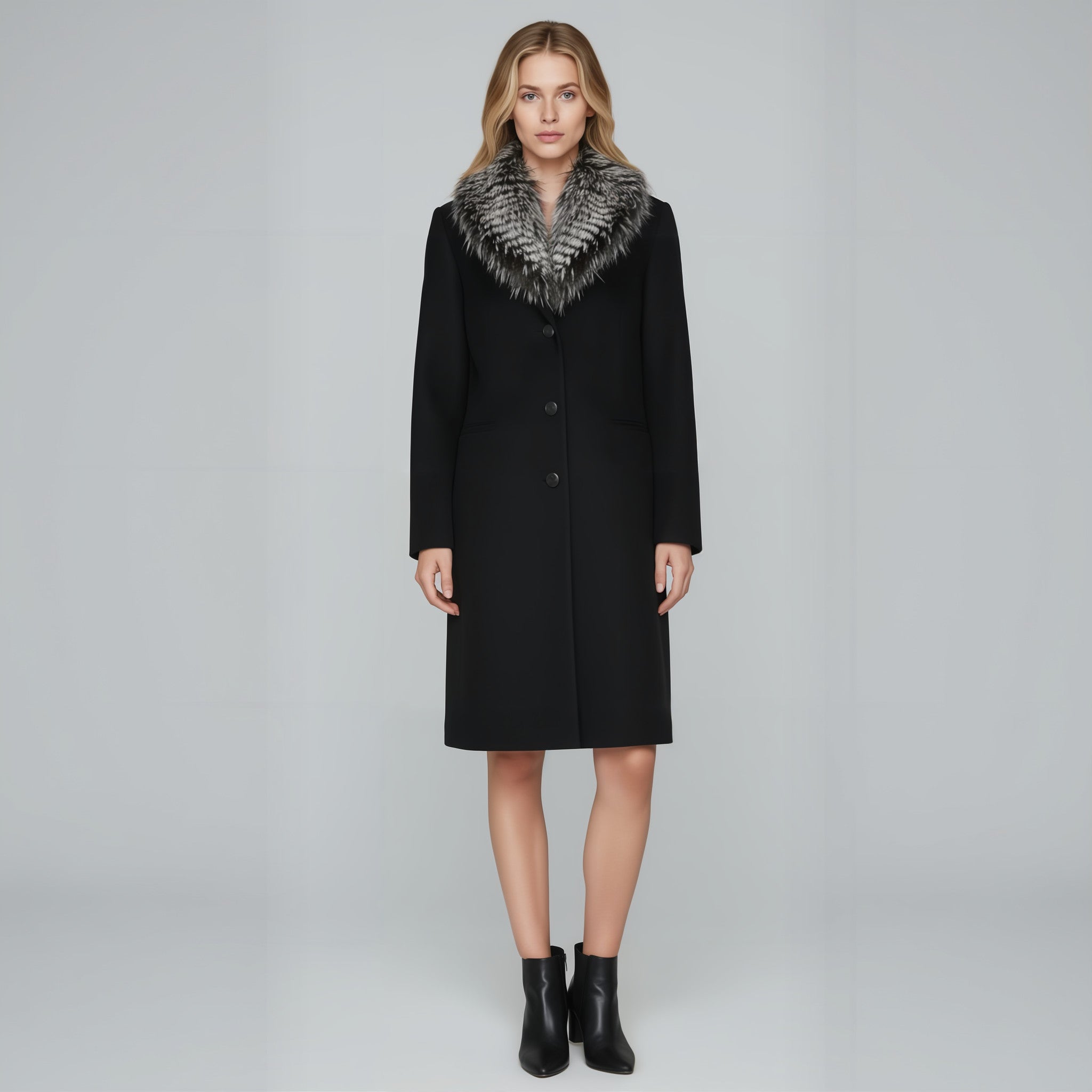 Black coat with fur collar