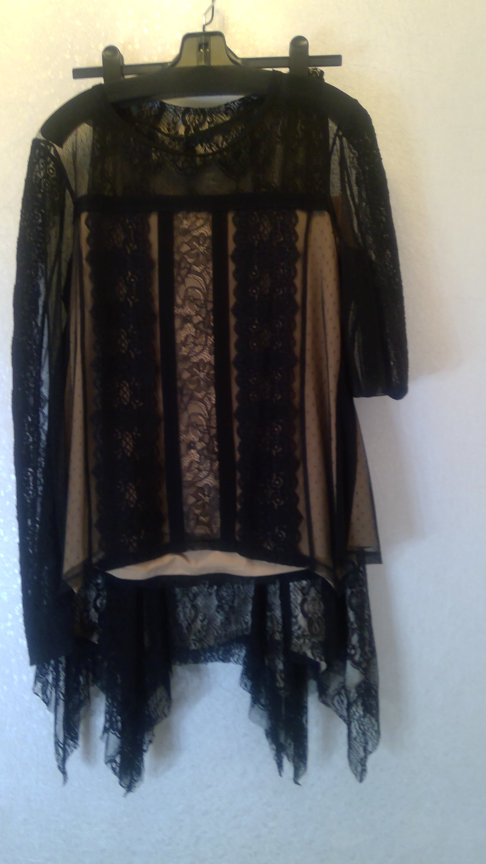 Black lace suit with a long train