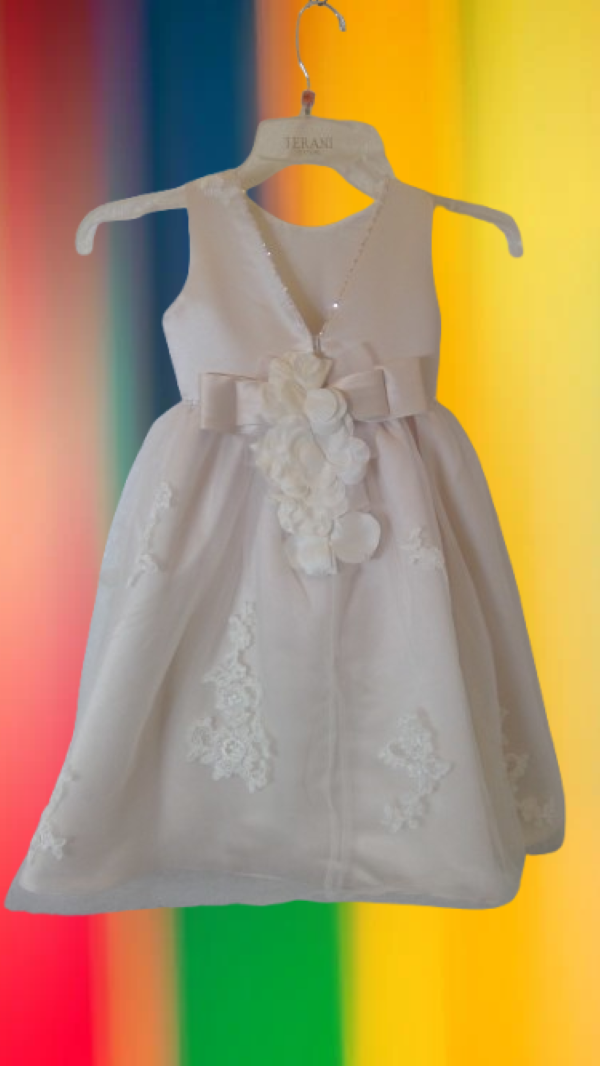 Beige dress with floral lace details for girl