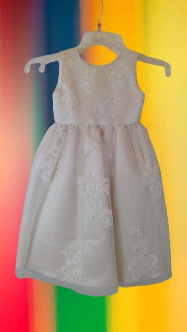 Beige dress with floral lace details for girl