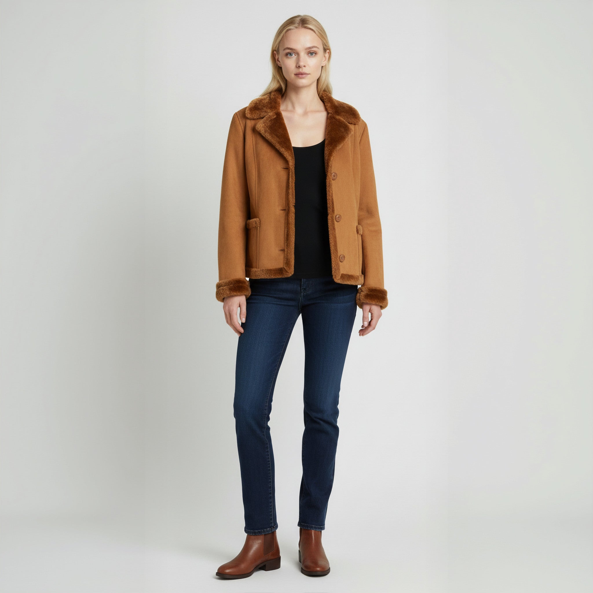 Brown jacket with fur trim