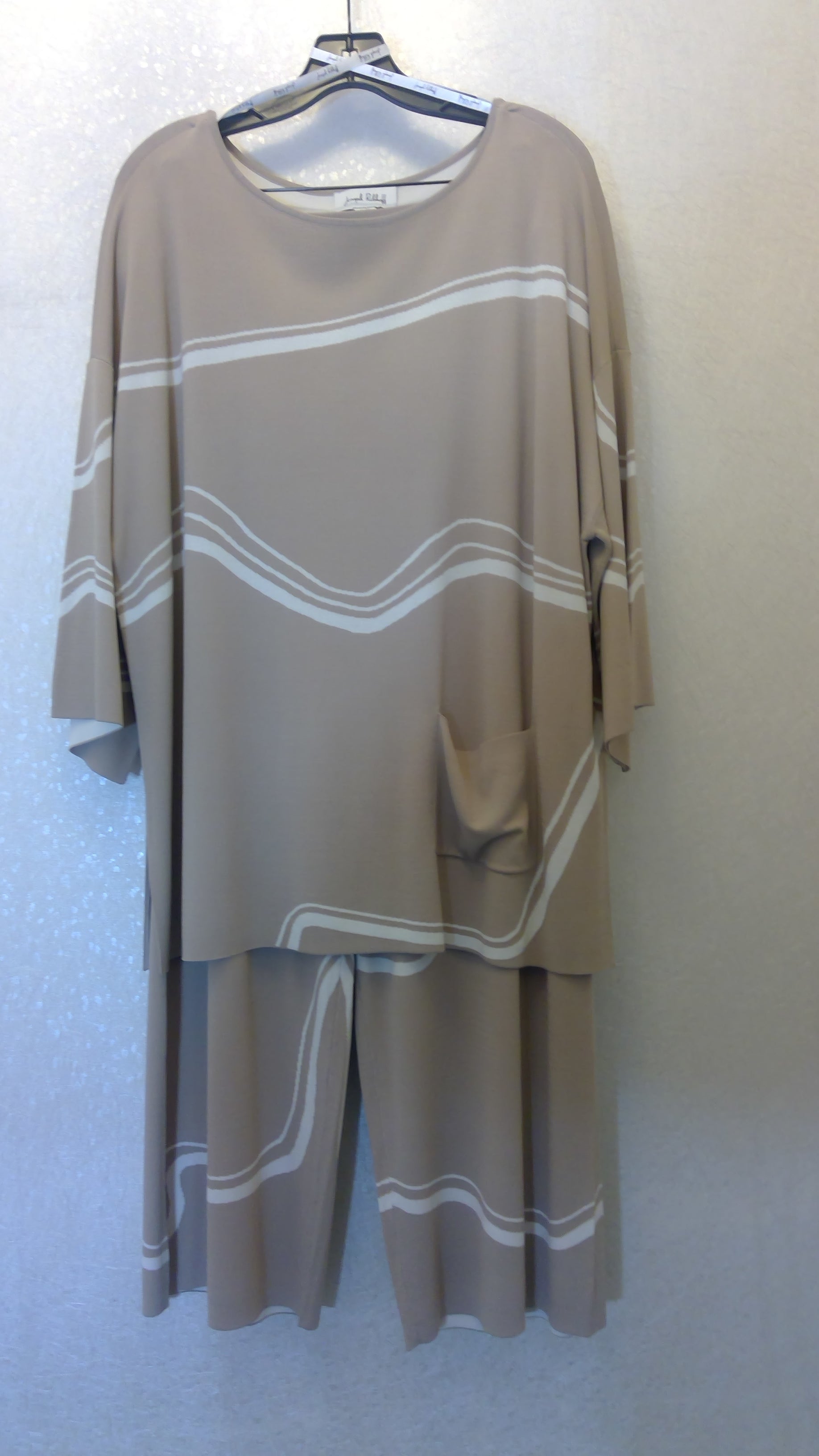 Beige suit with white stripes