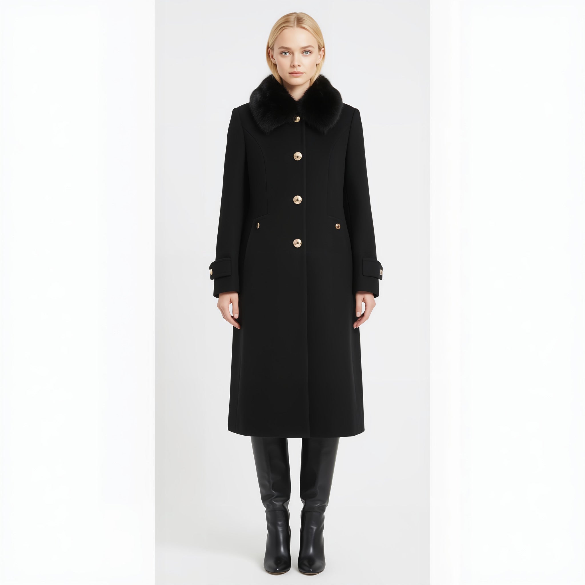 Black coat with a fur collar
