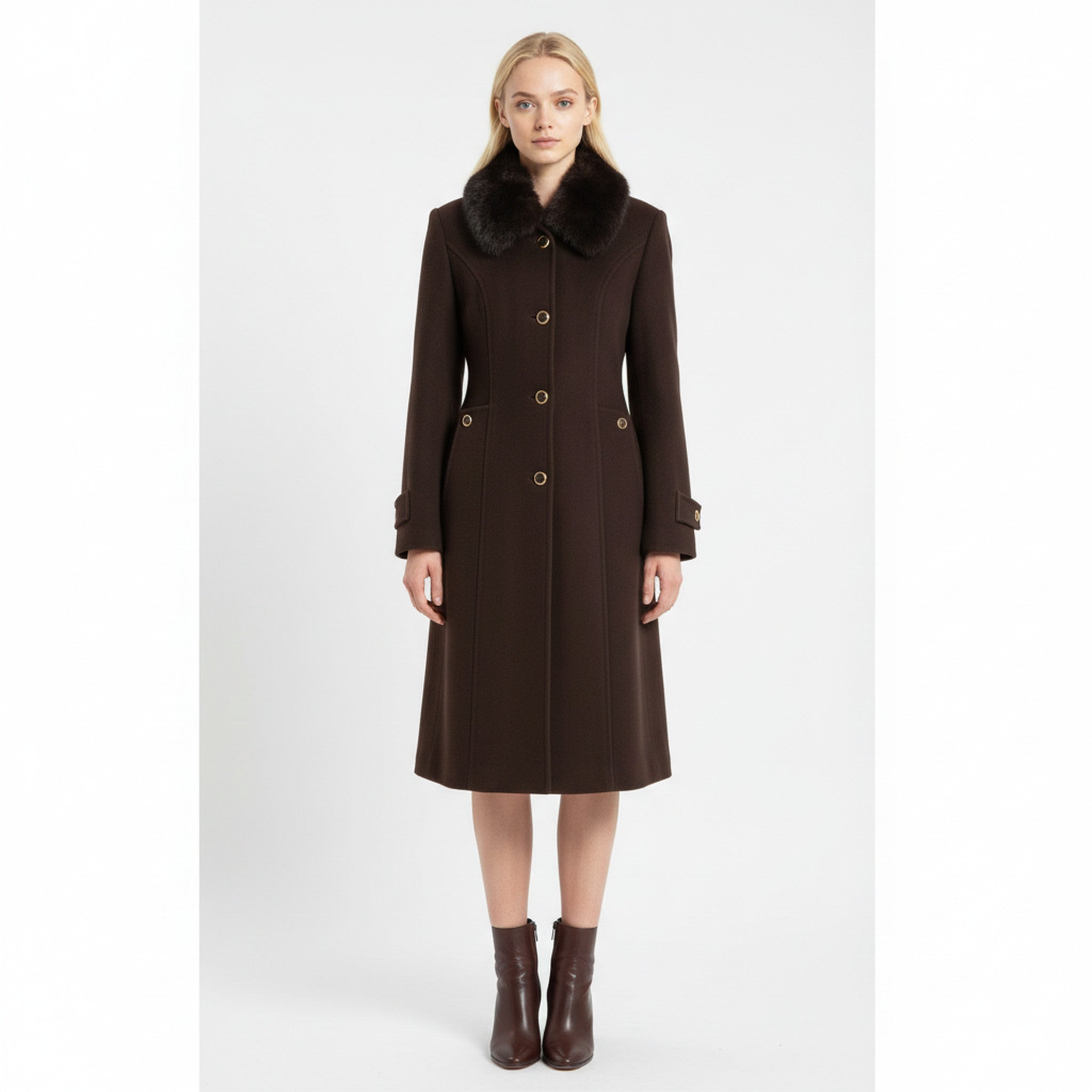 Brown coat with a fur collar