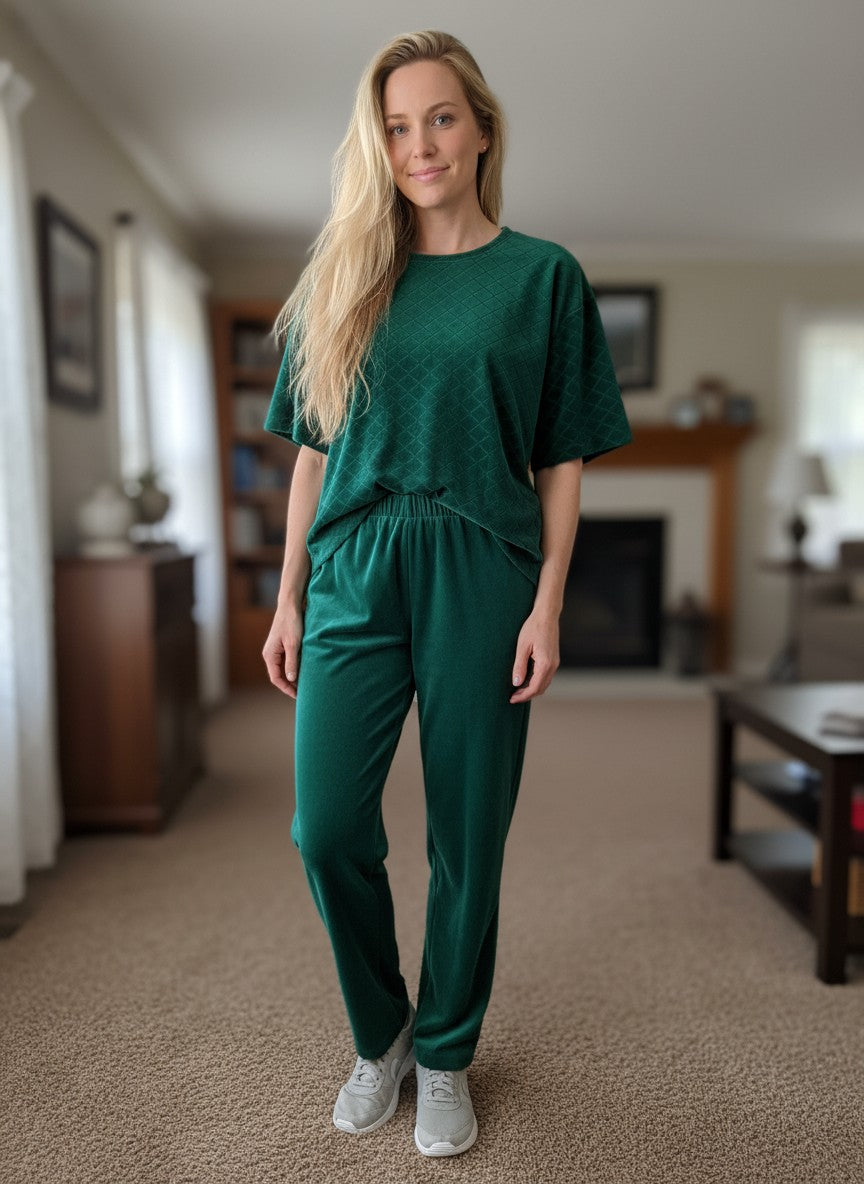 Green quilted jacket and pants set