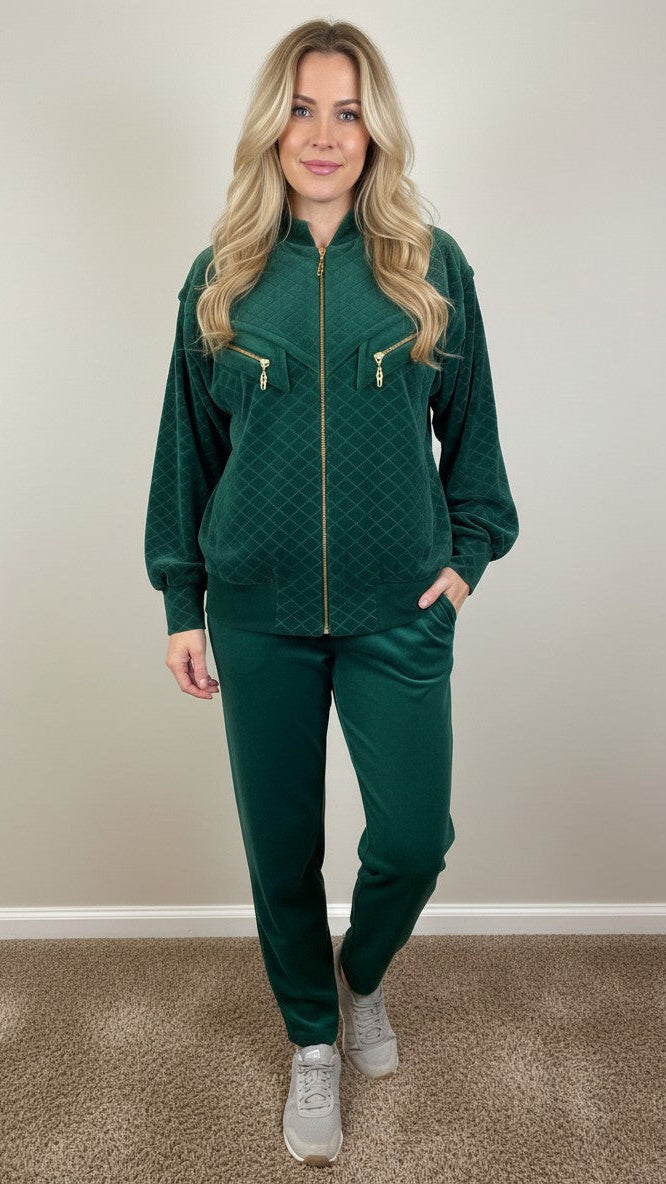 Green quilted jacket and pants set