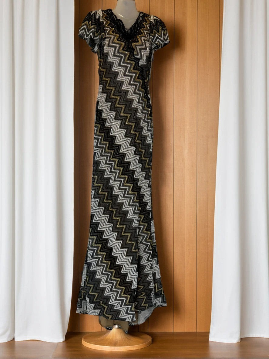 Black and white zigzag patterned dress for evening party
