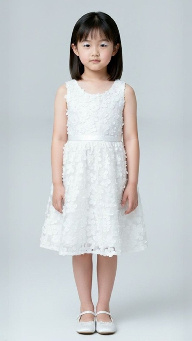 A smart, artistically patterned white dress for girl for any event