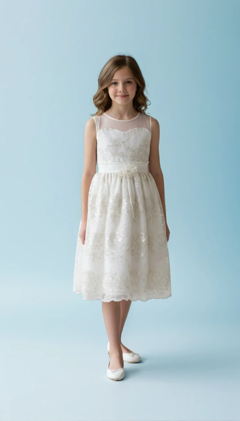 A smart, artistically patterned dress with flowers for girl for any event